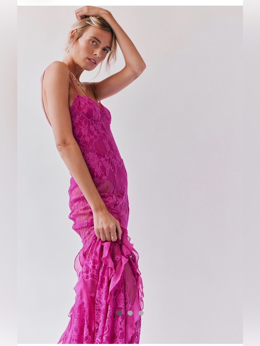 $389 NWT For Love & Lemons Free People Shirley Maxi Dress Festival Pink Lace S